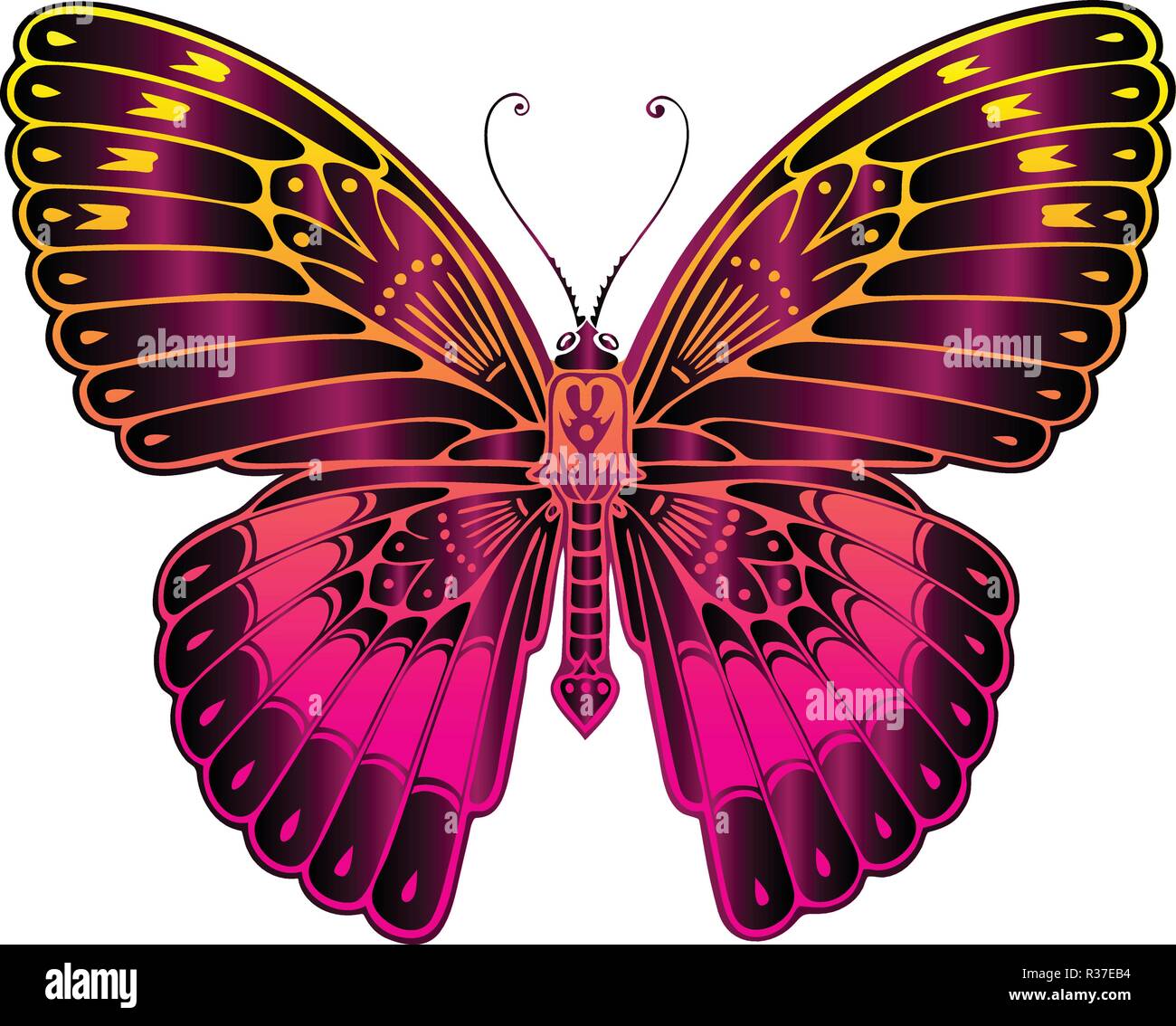 Butterfly colored illustration in art nouveau style. Stock Vector