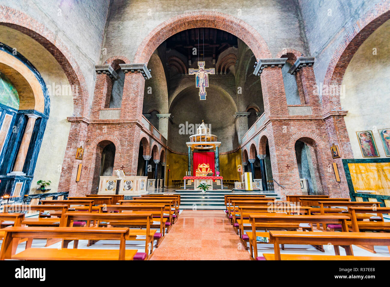 Interior of the sanctuary of Our Lady of Victory - Santuario di Nostra Signora della Vittoria - is a place of Catholic worship in Lecco. It was erecte Stock Photo