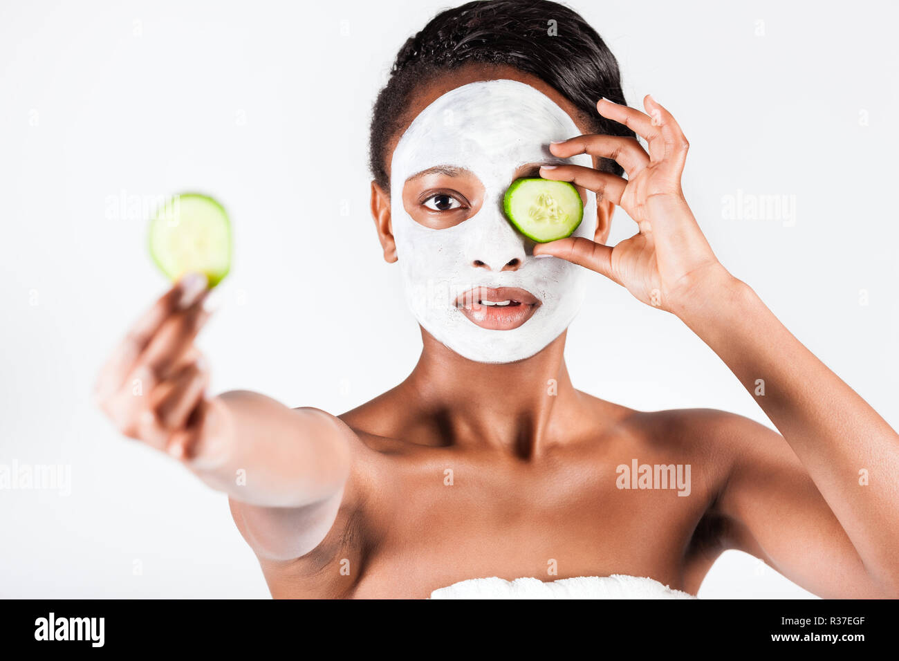 pretty african woman in the studio with personal care Stock Photo