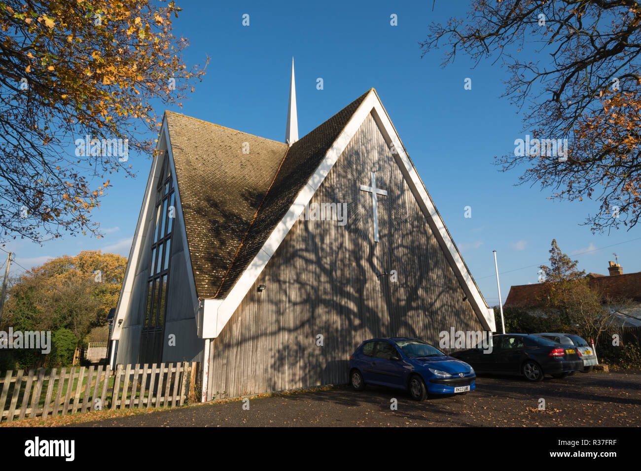 St. Alban's church of England chapel in Wood Street Village, Surrey, UK, completed in 1967. Stock Photo