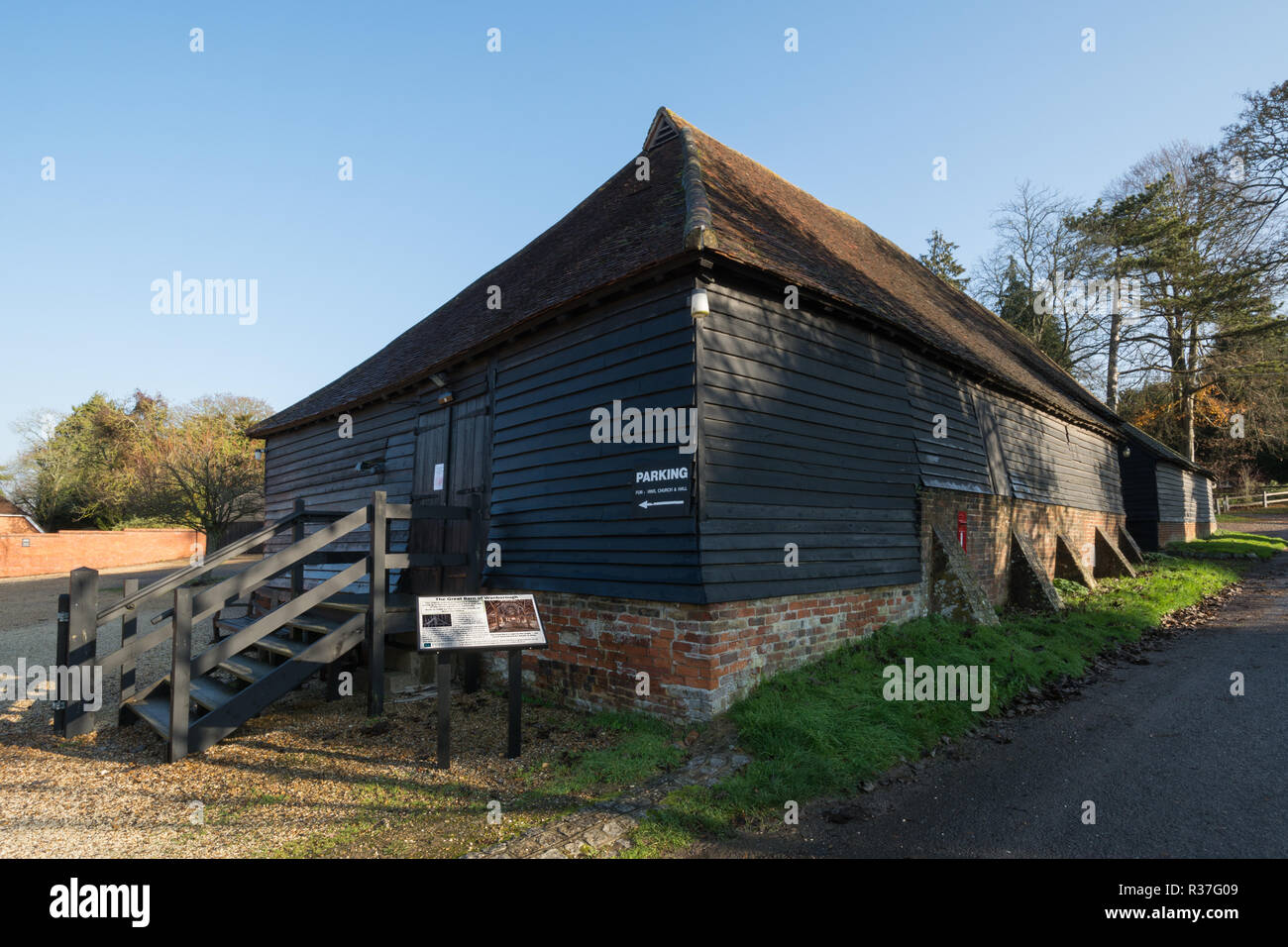 The Great Barn, built in 1388, in the small rural village of Wanborough, Surrey, UK. Historic building, agricultural heritage. Stock Photo