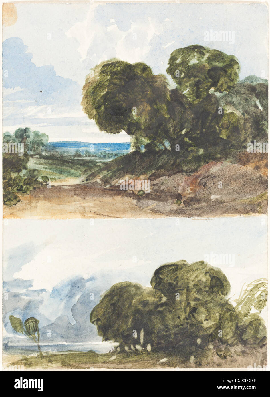 Two Sketches of Trees. Dimensions: overall (approximate): 17 x 12.4 cm (6 11/16 x 4 7/8 in.). Medium: watercolor. Museum: National Gallery of Art, Washington DC. Author: Attributed to James Bulwer. Stock Photo