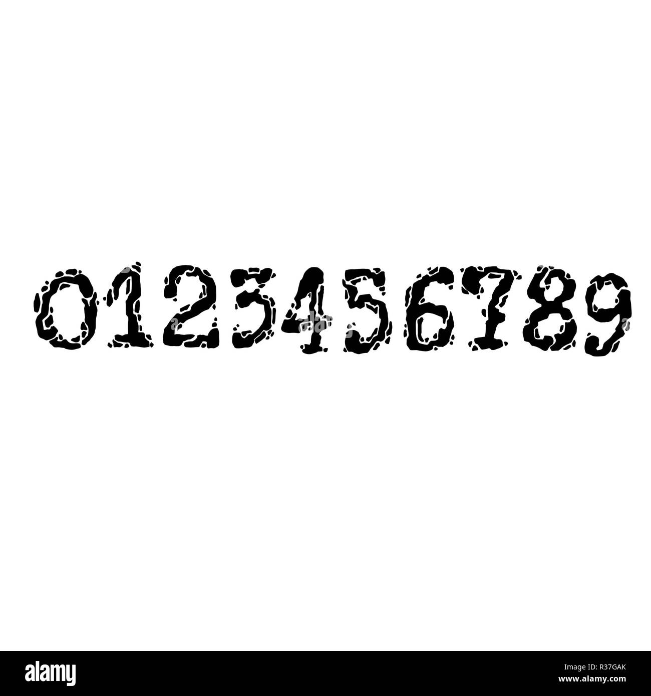 Vector old typewriter font style. Vintage grunge numbers Stock Vector