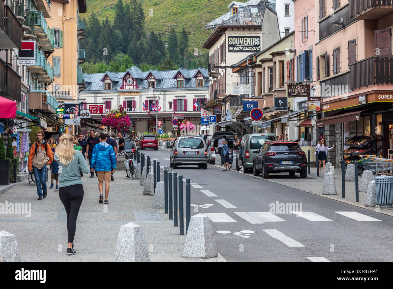 Shopping street the the French alpine town of Chamonix Stock Photo