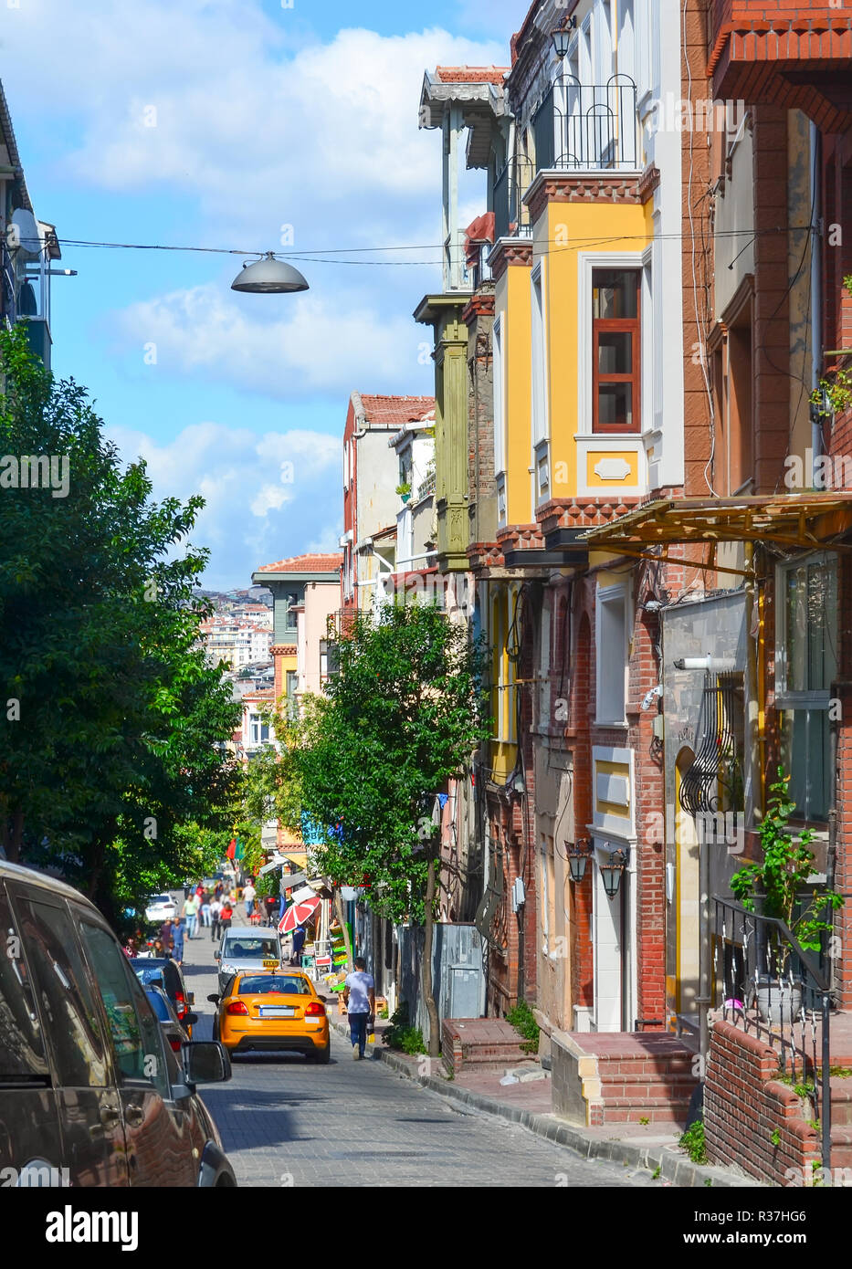 Balat quarter with colored houses in Istanbul - Turkey Stock Photo