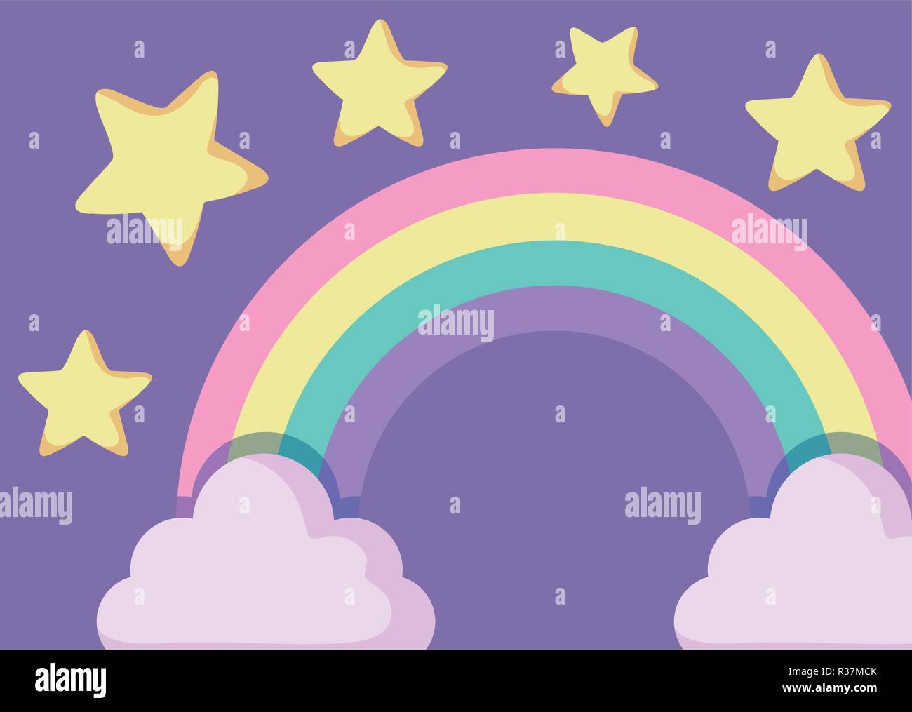 cute rainbow with clouds and stars vector illustration design Stock ...
