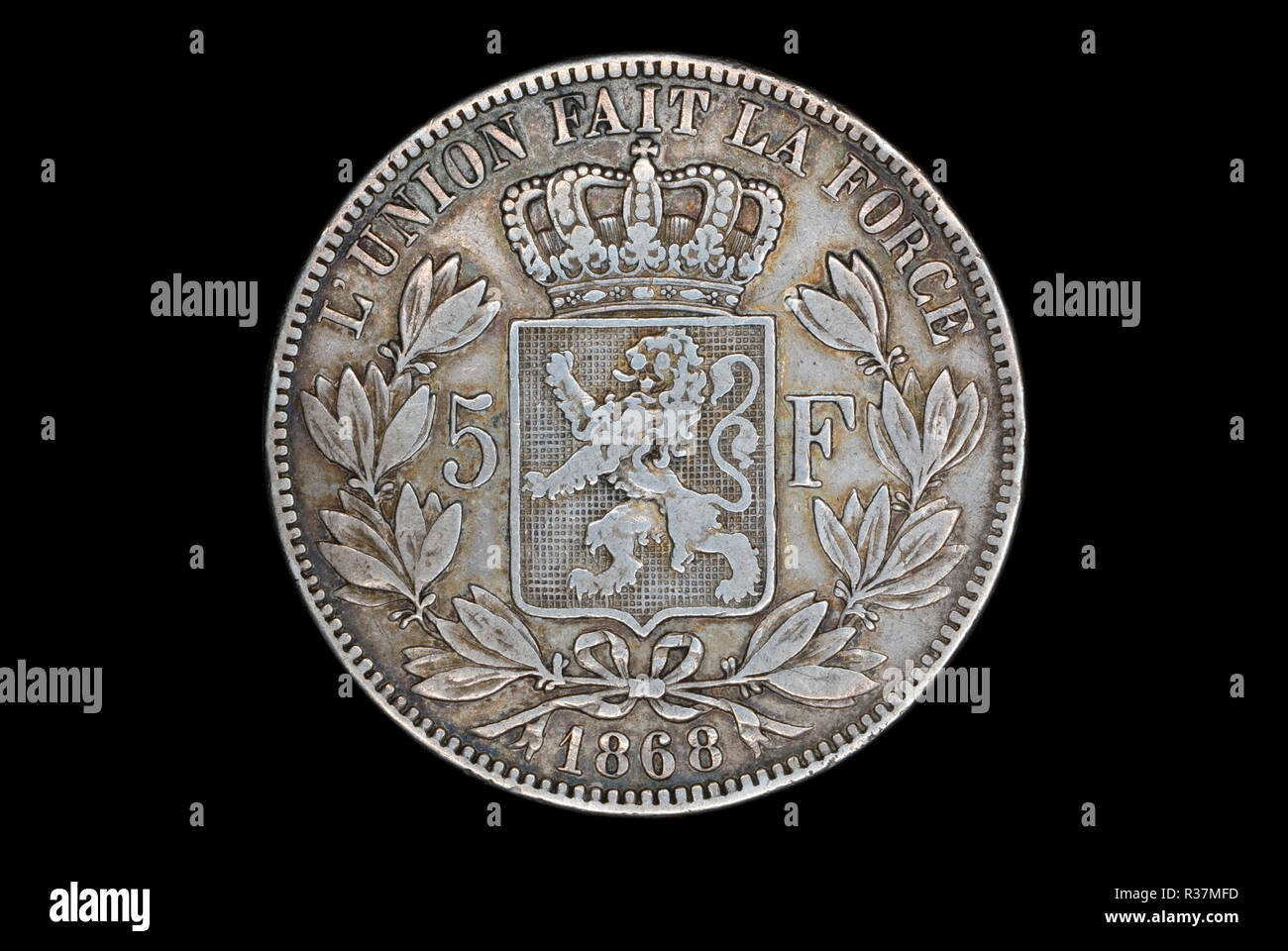 Belgian 5 Franc Coin Stock Photo
