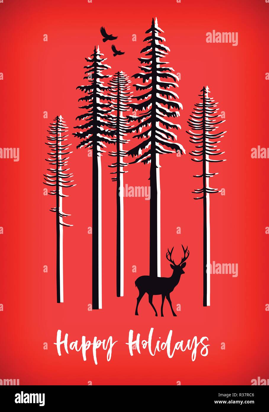 Christmas card with reindeer and trees, vector Stock Vector Image & Art ...