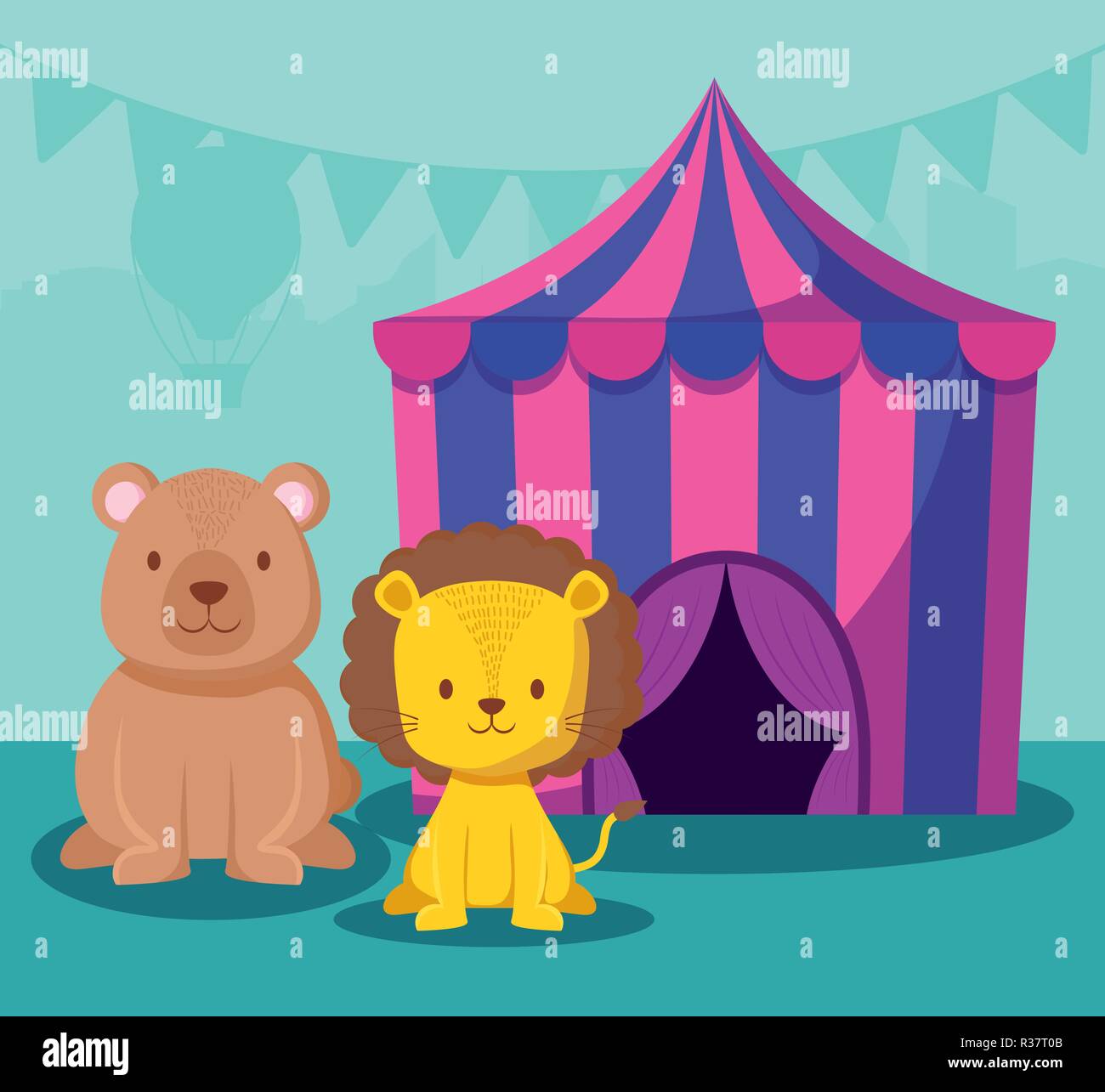 circus tent with cute animals vector illustration design Stock Vector