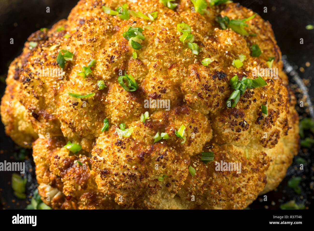 Homemade Whole Roasted Cauliflower in a Skillet Stock Photo Alamy