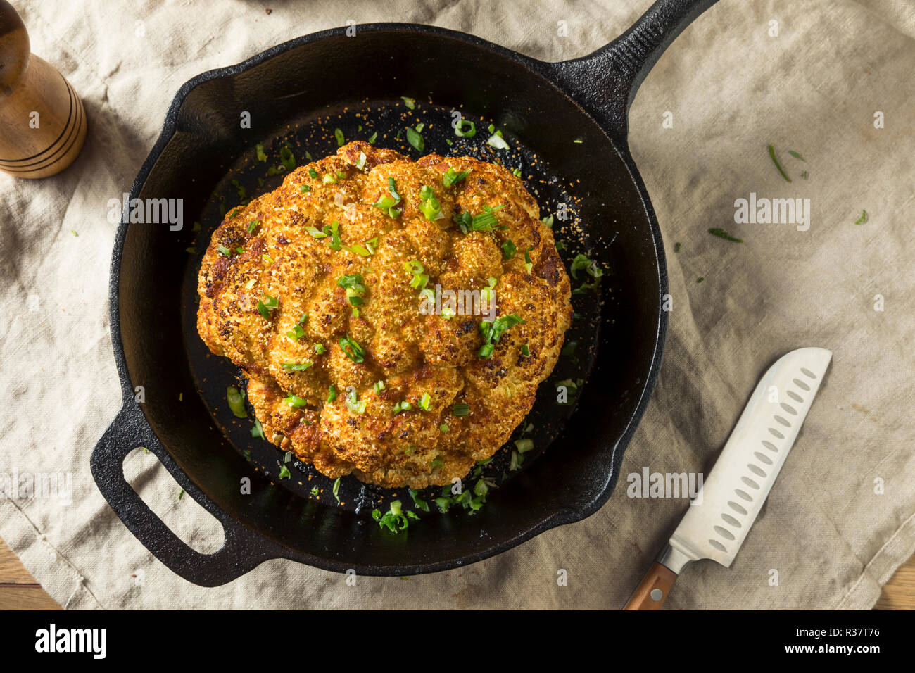 Homemade Whole Roasted Cauliflower in a Skillet Stock Photo Alamy