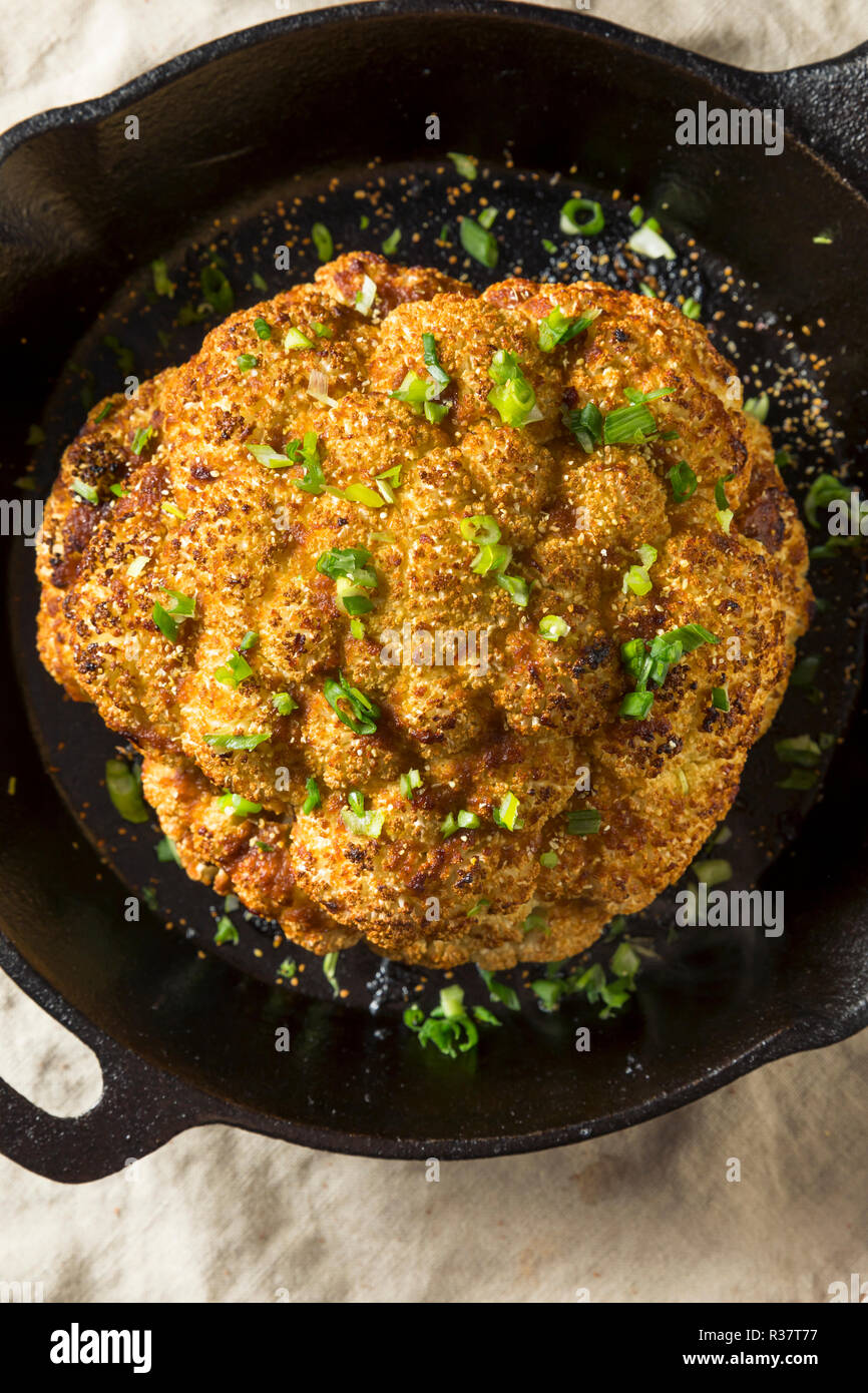 Homemade Whole Roasted Cauliflower in a Skillet Stock Photo Alamy