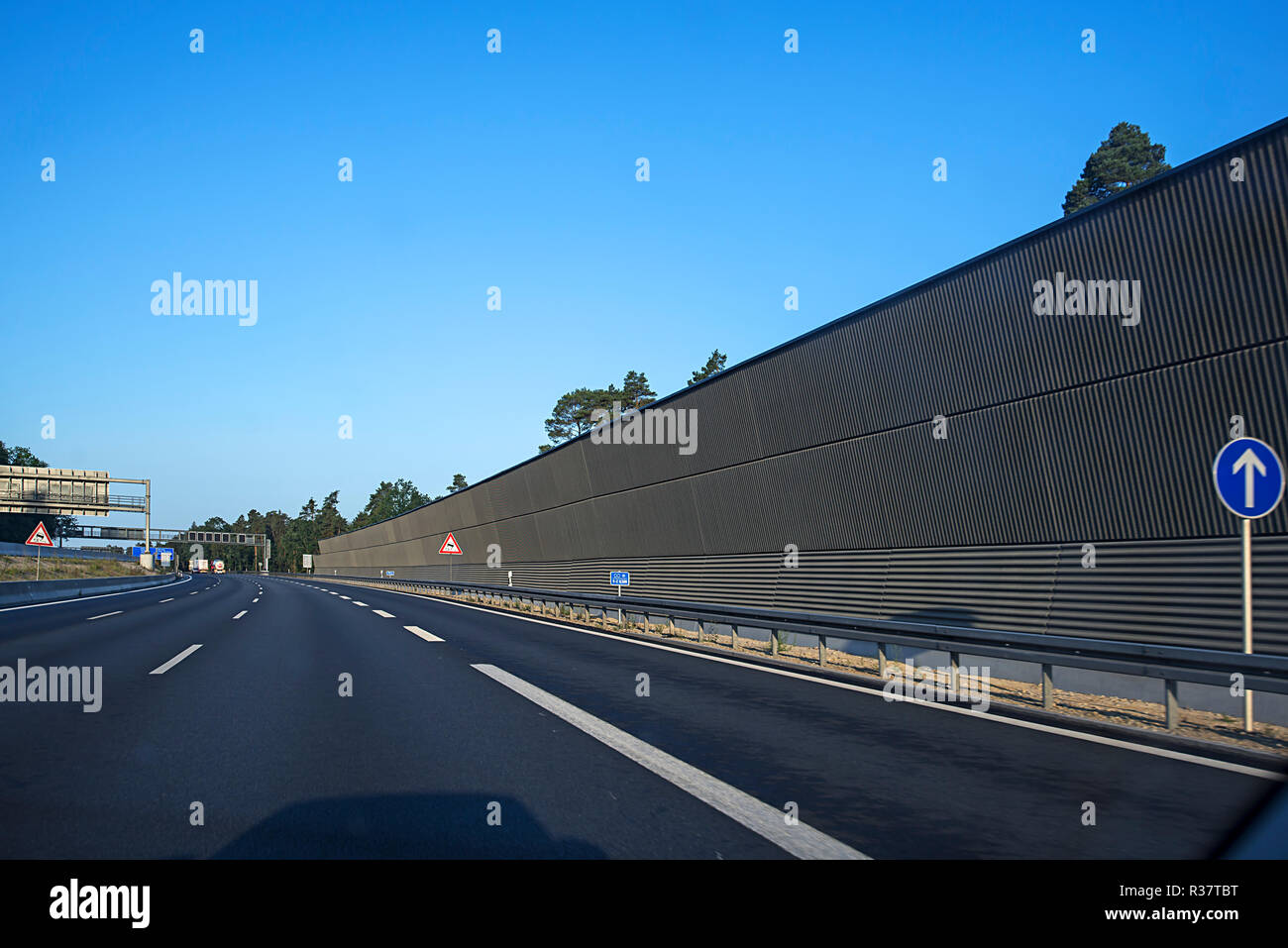 Noise protection wall on the A6 near Schwabach, Middle Franconia, Bavaria, Germany Stock Photo