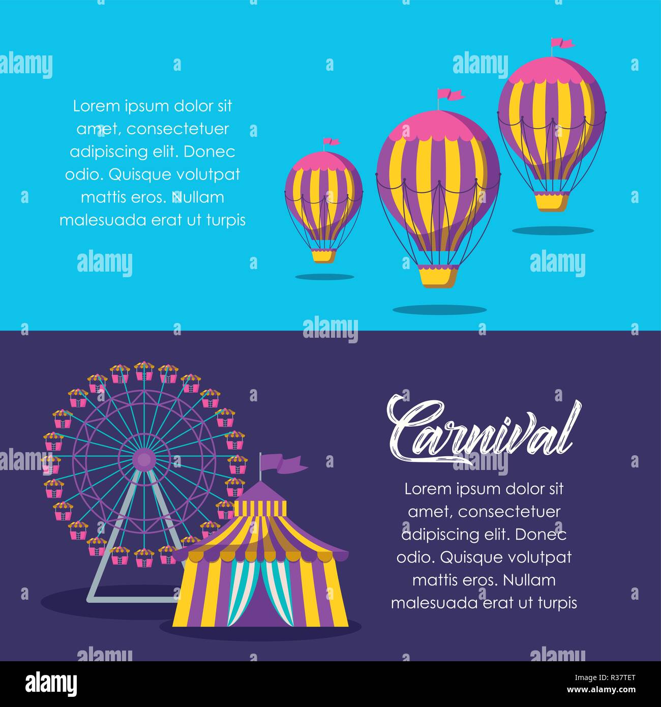 circus tent with panoramic wheel and balloons air hot vector ...