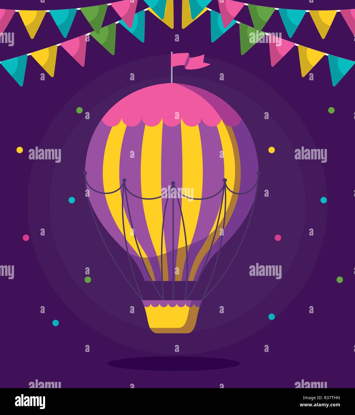 balloon air hot flying with garlands vector illustration design Stock