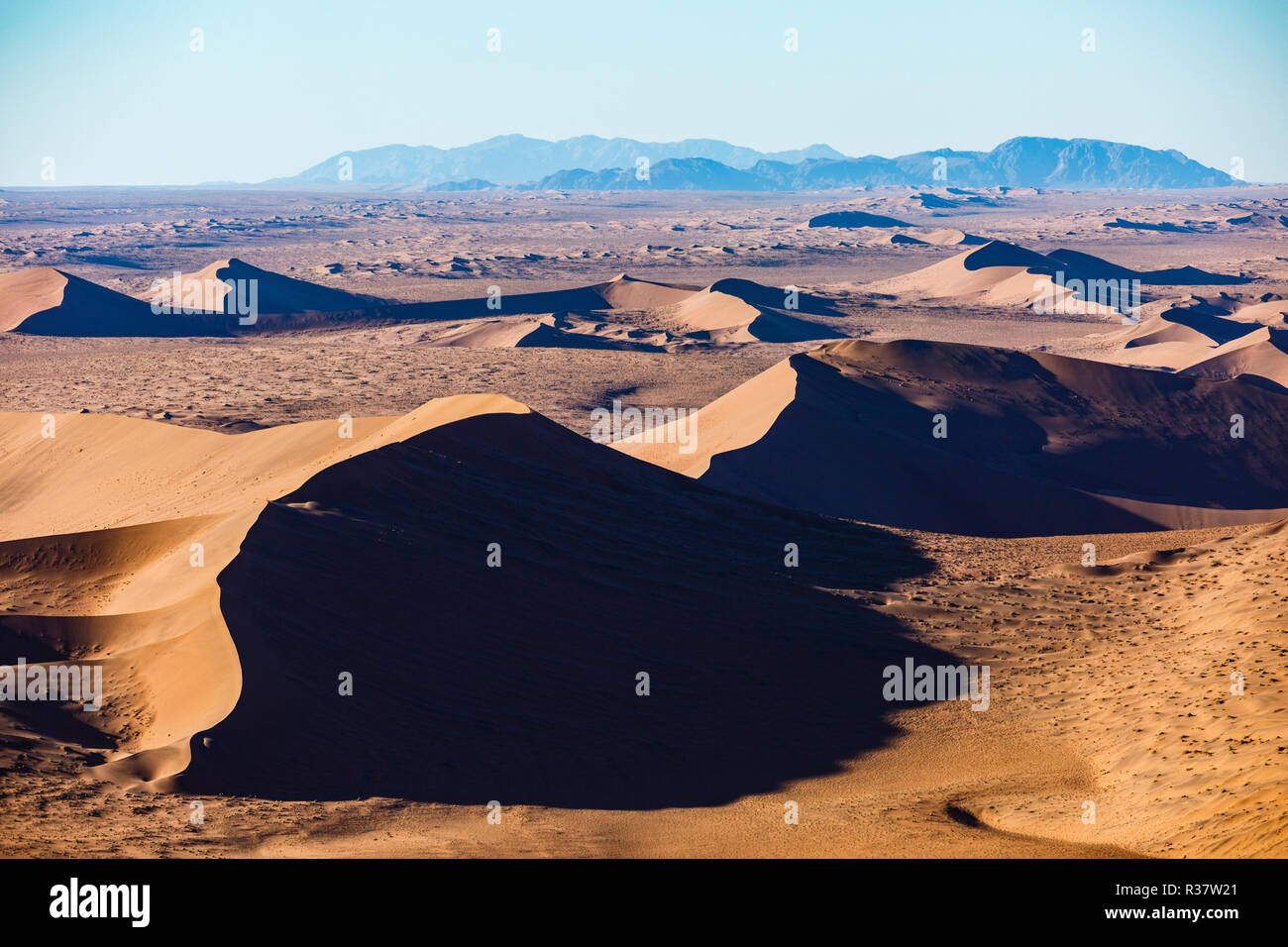 Aerial view, sand dunes in Sossusvlei National Park, Namib-Naukluft ...