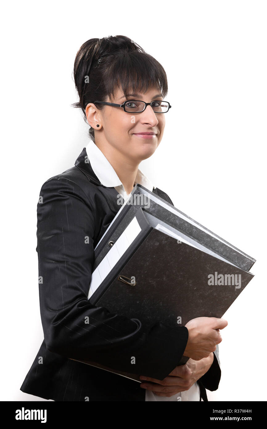 business lady with folders Stock Photo