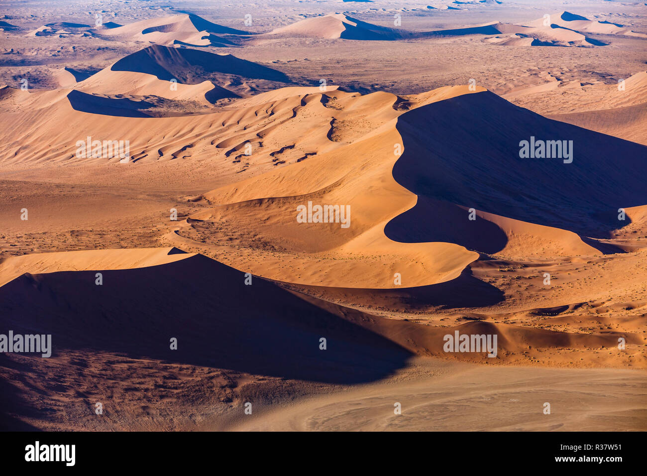 Aerial view, sand dunes in Sossusvlei National Park, Namib-Naukluft ...
