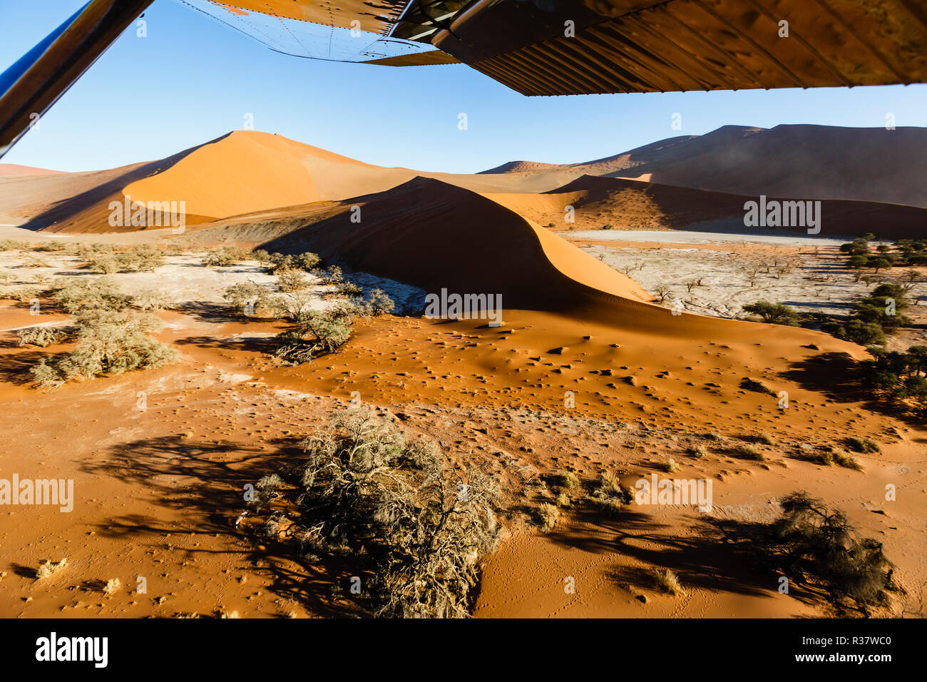 Aerial view, sand dunes in Sossusvlei National Park, Namib-Naukluft ...