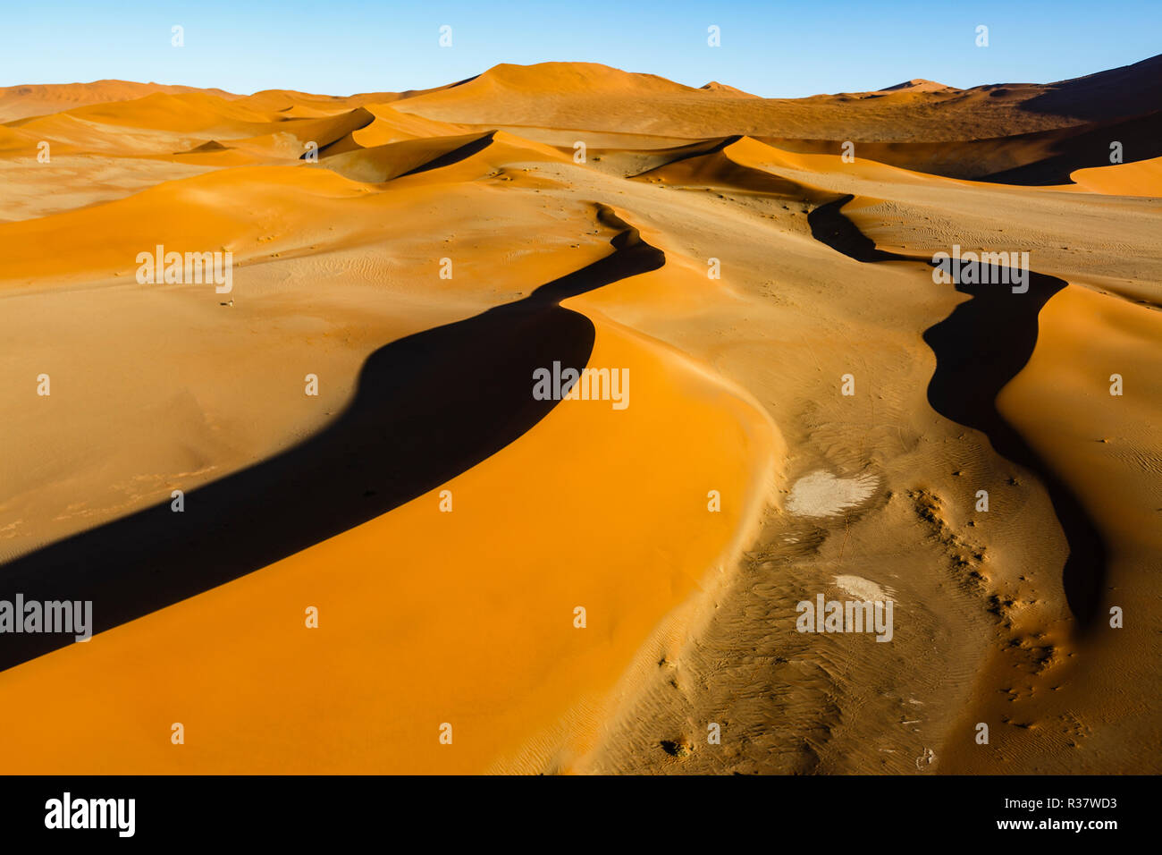 Aerial view, sand dunes in Sossusvlei National Park, Namib-Naukluft ...