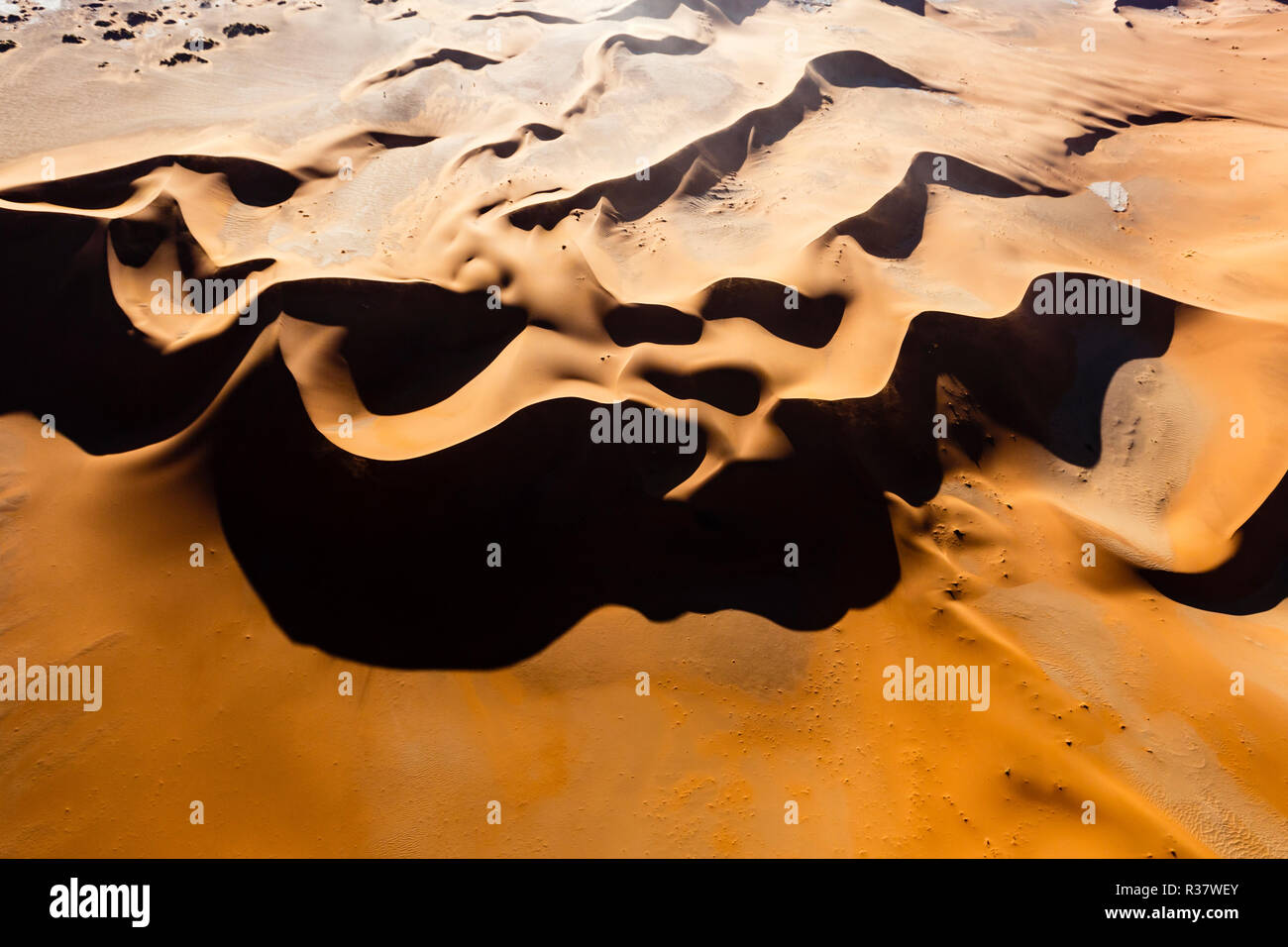 Aerial view, sand dunes in Sossusvlei National Park, Namib-Naukluft ...