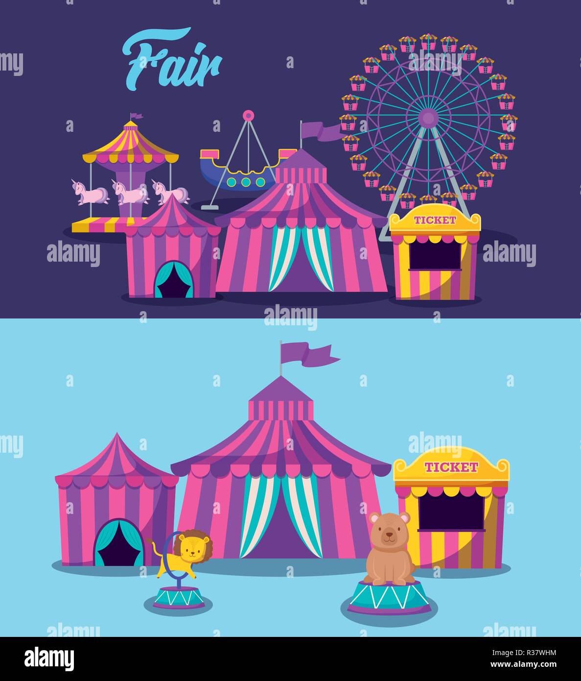set circus tent and icons vector illustration design Stock Vector Image ...