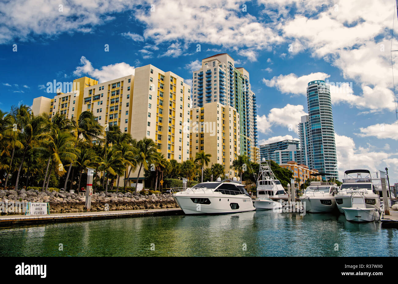 miami, florida View of luxurious boats and yacht docked in a Miami Beach Marina Stock Photo Alamy