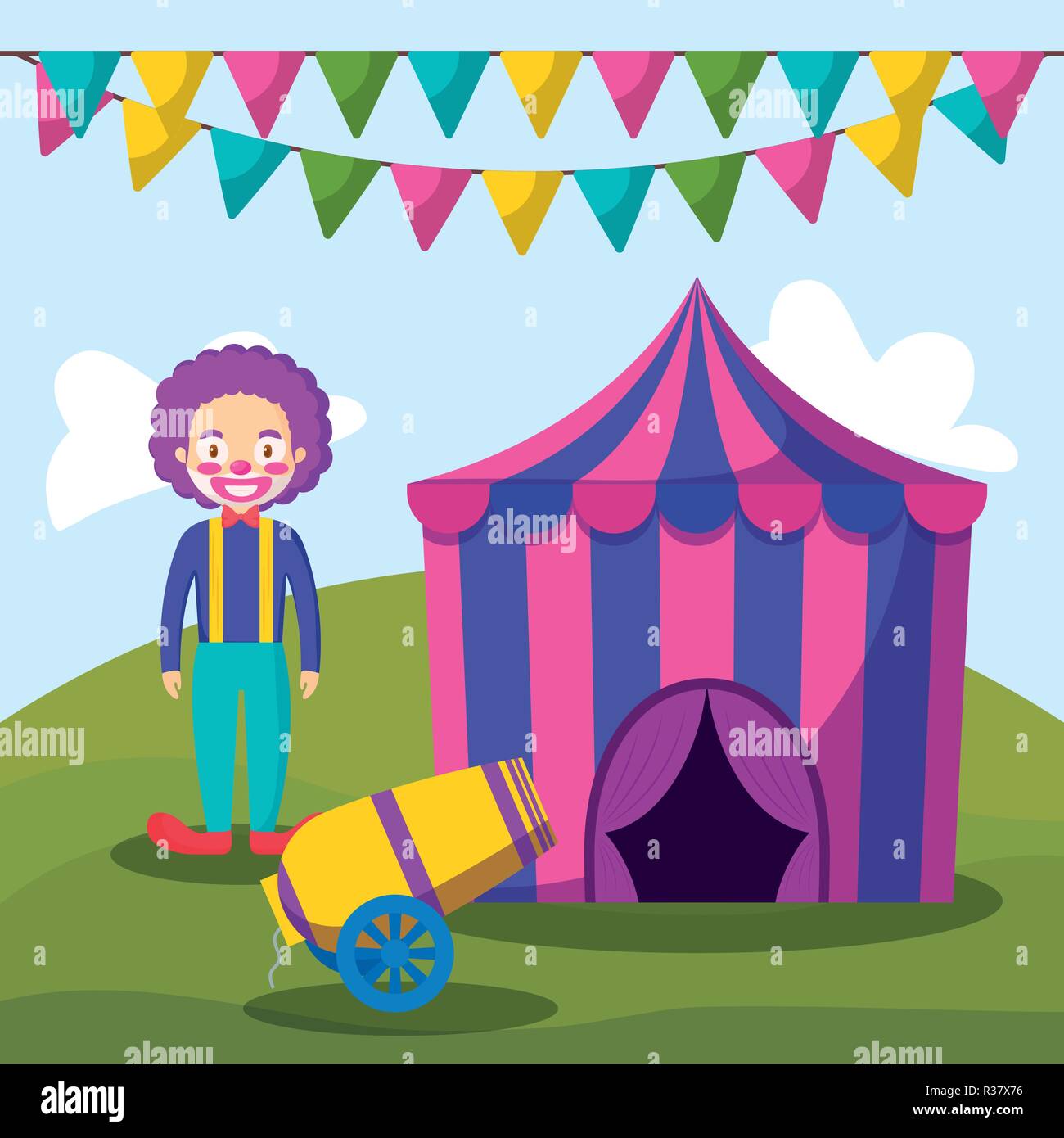 circus tent with clown and cannon vector illustration design Stock ...
