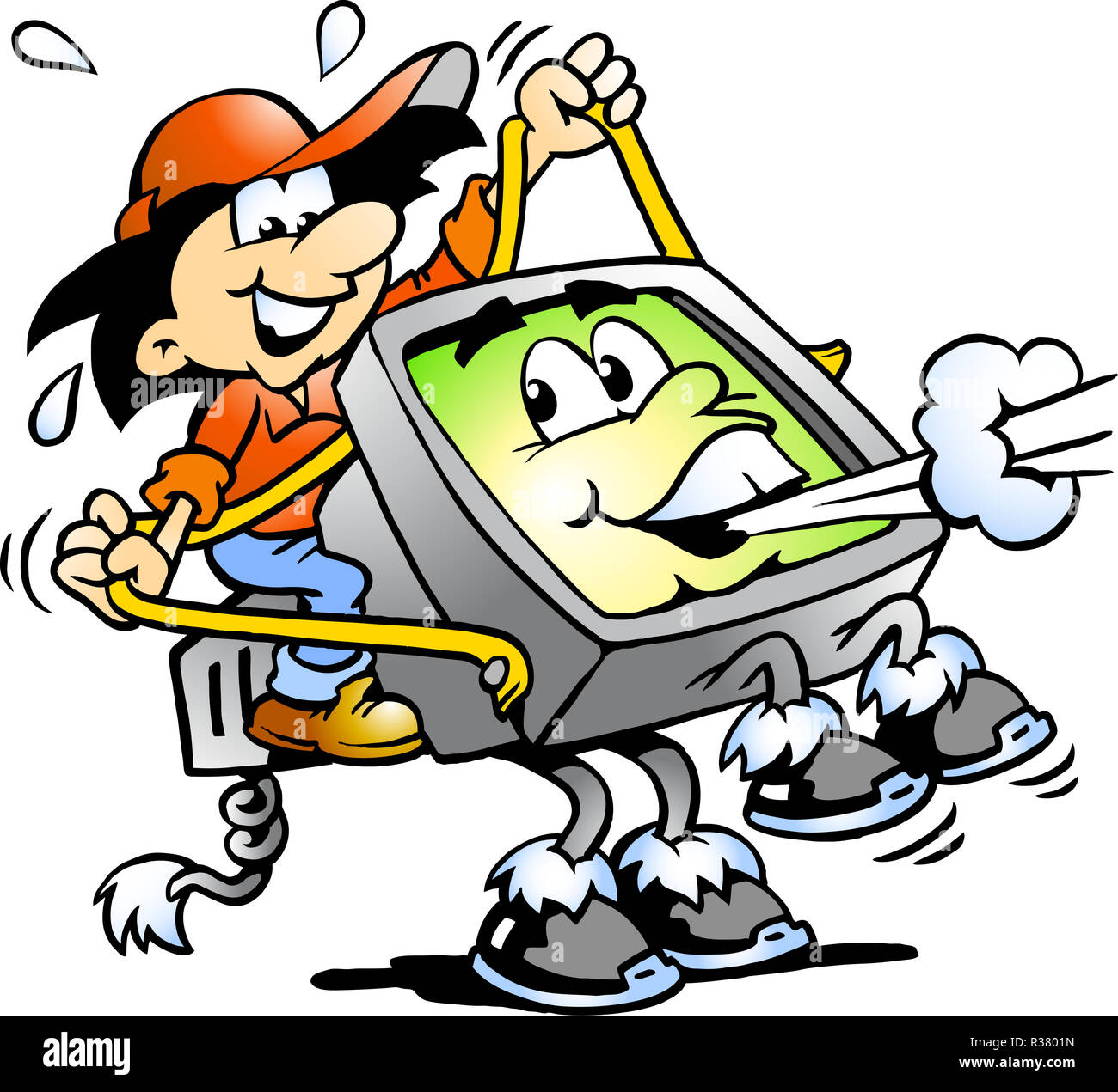 Vector Cartoon illustration of a Computer Neard Riding a Screen Stock ...