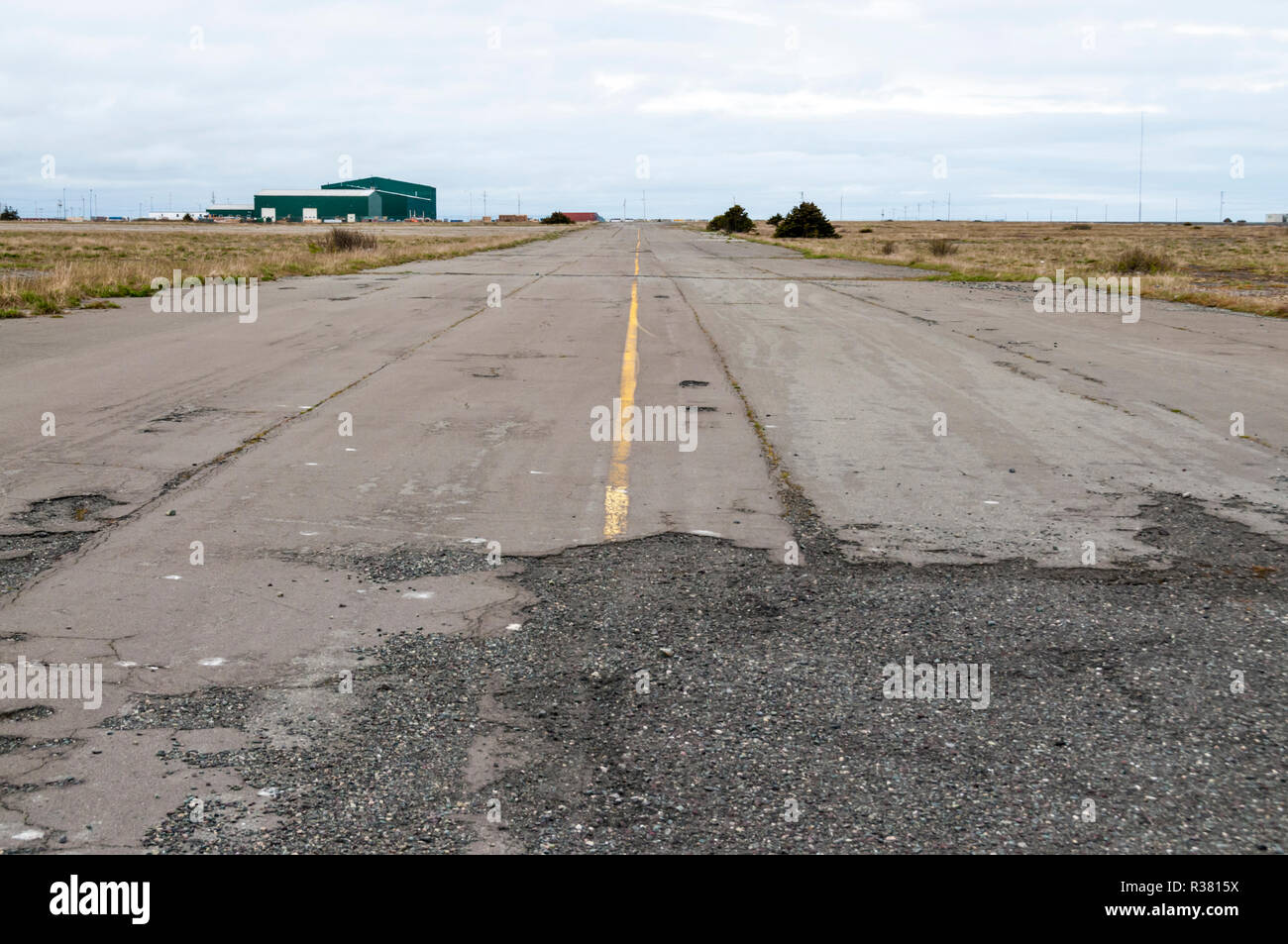 Old runway on abandoned former U.S. Navy Air Station, Naval Station Argentia, in the town of Placentia, Newfoundland. Stock Photo