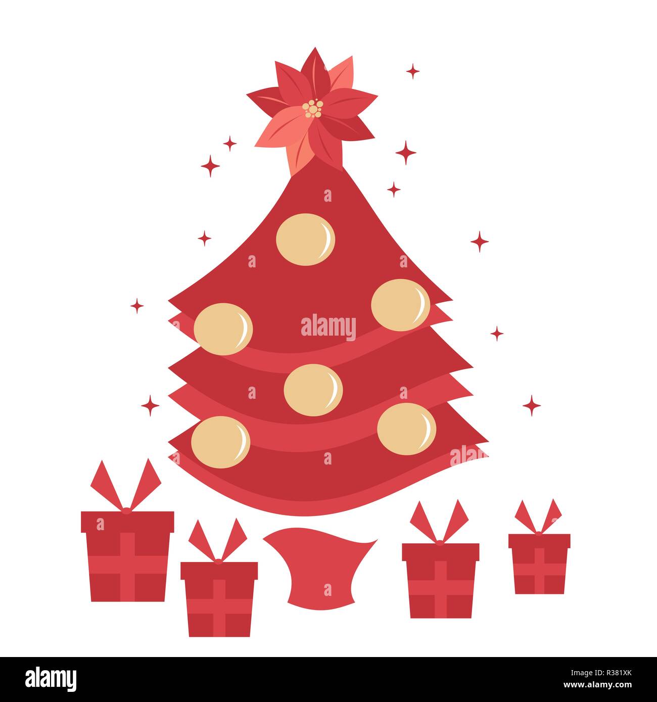 red christmas tree with gift box holiday vector illustration Stock ...