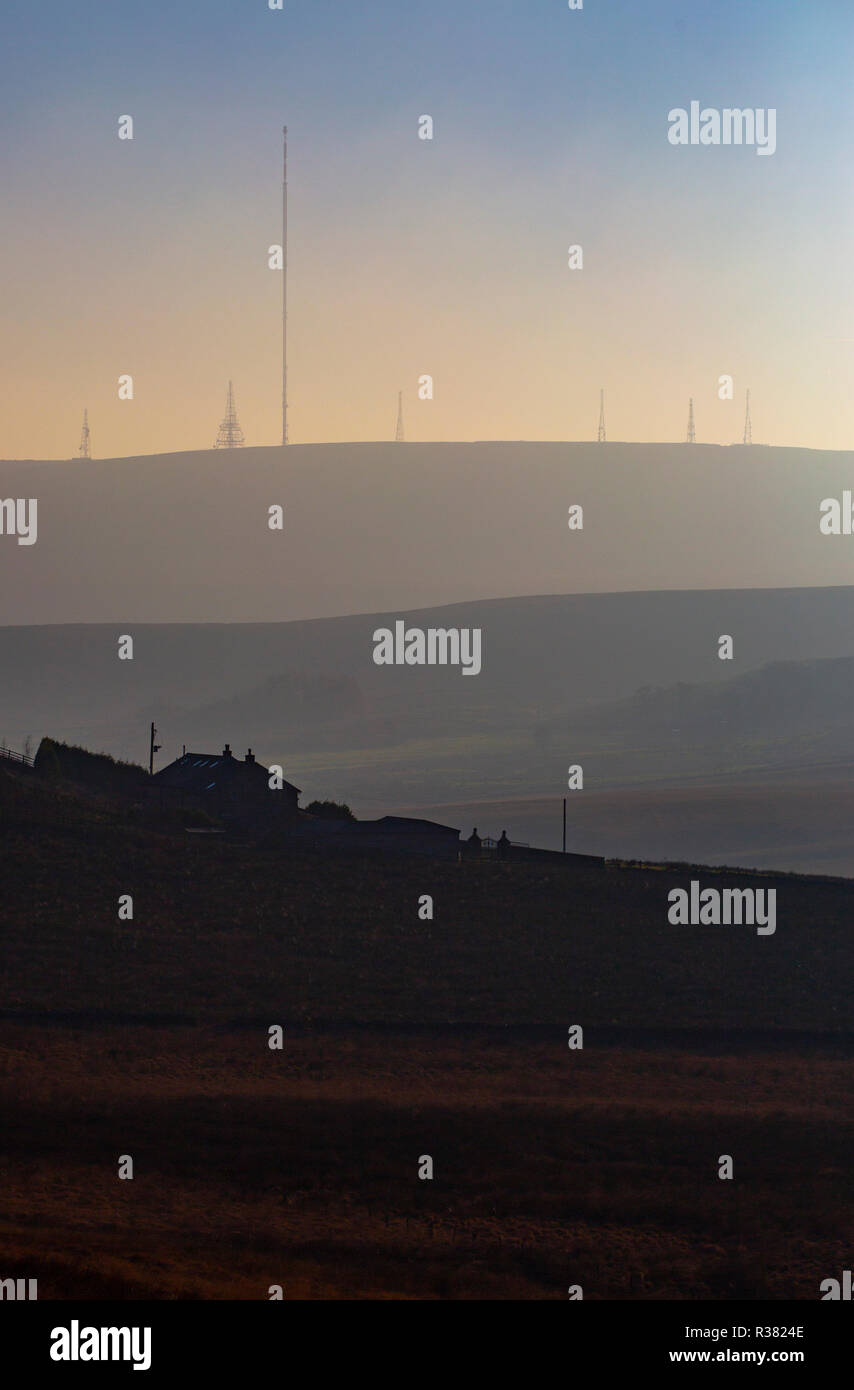 Telecommunications Mast, Winter Hill, West Pennine Moors. Stock Photo