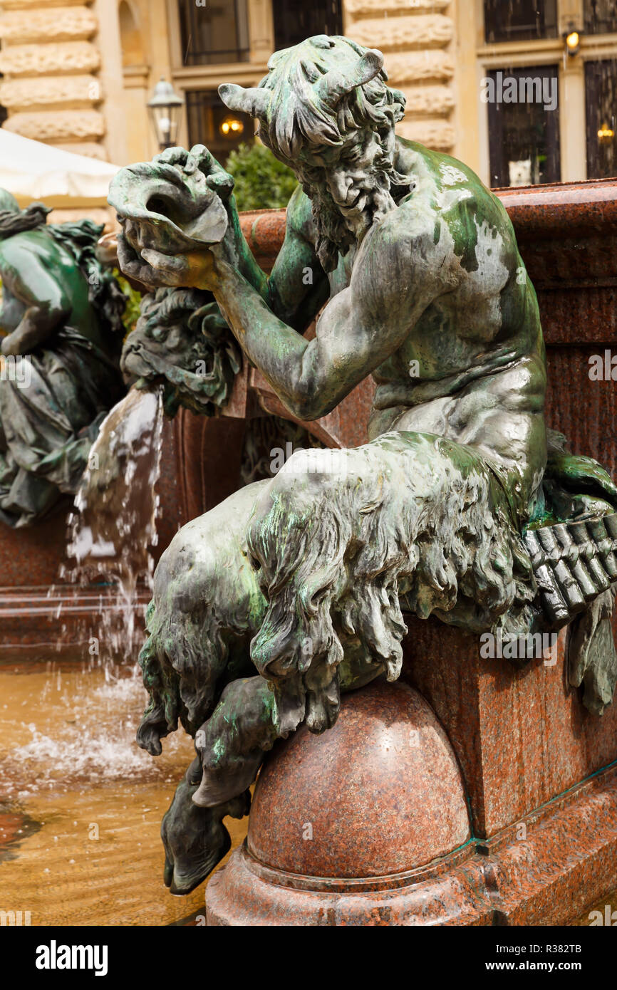 The figurine at the statue of Hygieia the goddess of health and hygiene n the courtyard of Hamburg City Hall (Rathaus), Germany. Stock Photo