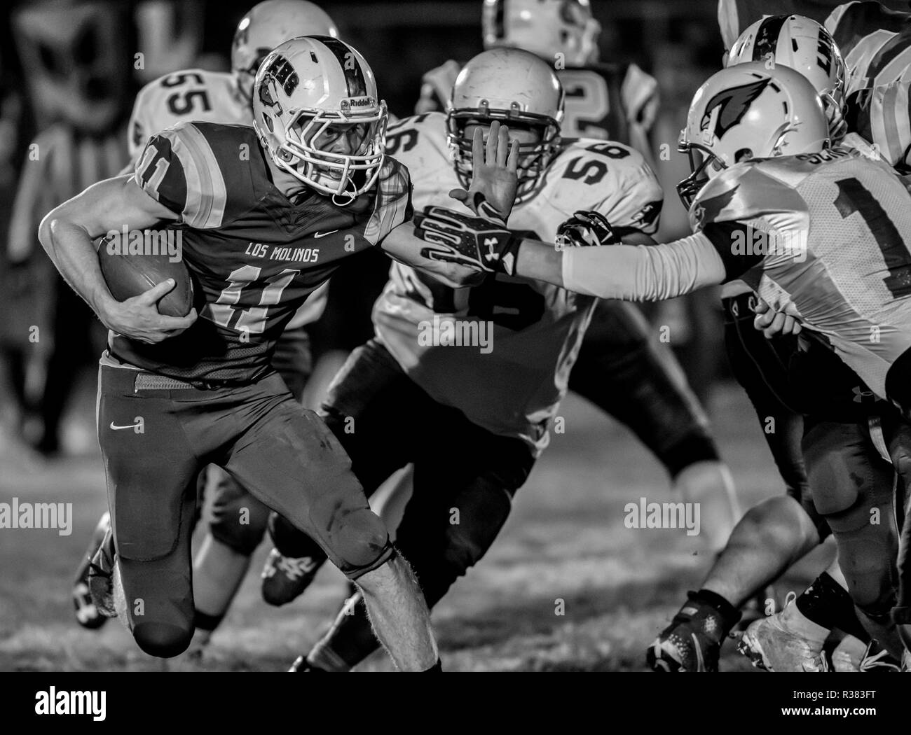 Football action with Big Valley vs. Los Molinos High School in Palo