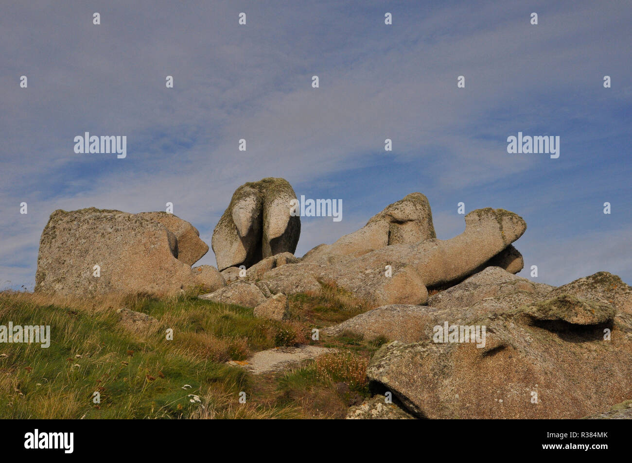 Wind,rain and sea eroded rocks,Granite,  Penninis Head, St Mary's, Isles of Scilly.UK Stock Photo