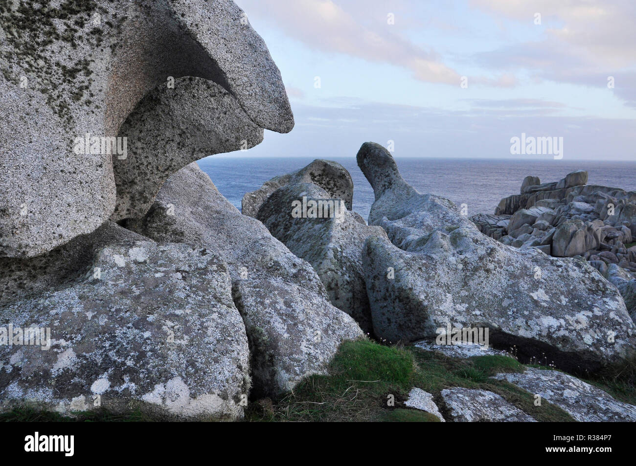 Wind,rain and sea eroded rocks,Granite,  Penninis Head, St Mary's, Isles of Scilly,UK Stock Photo