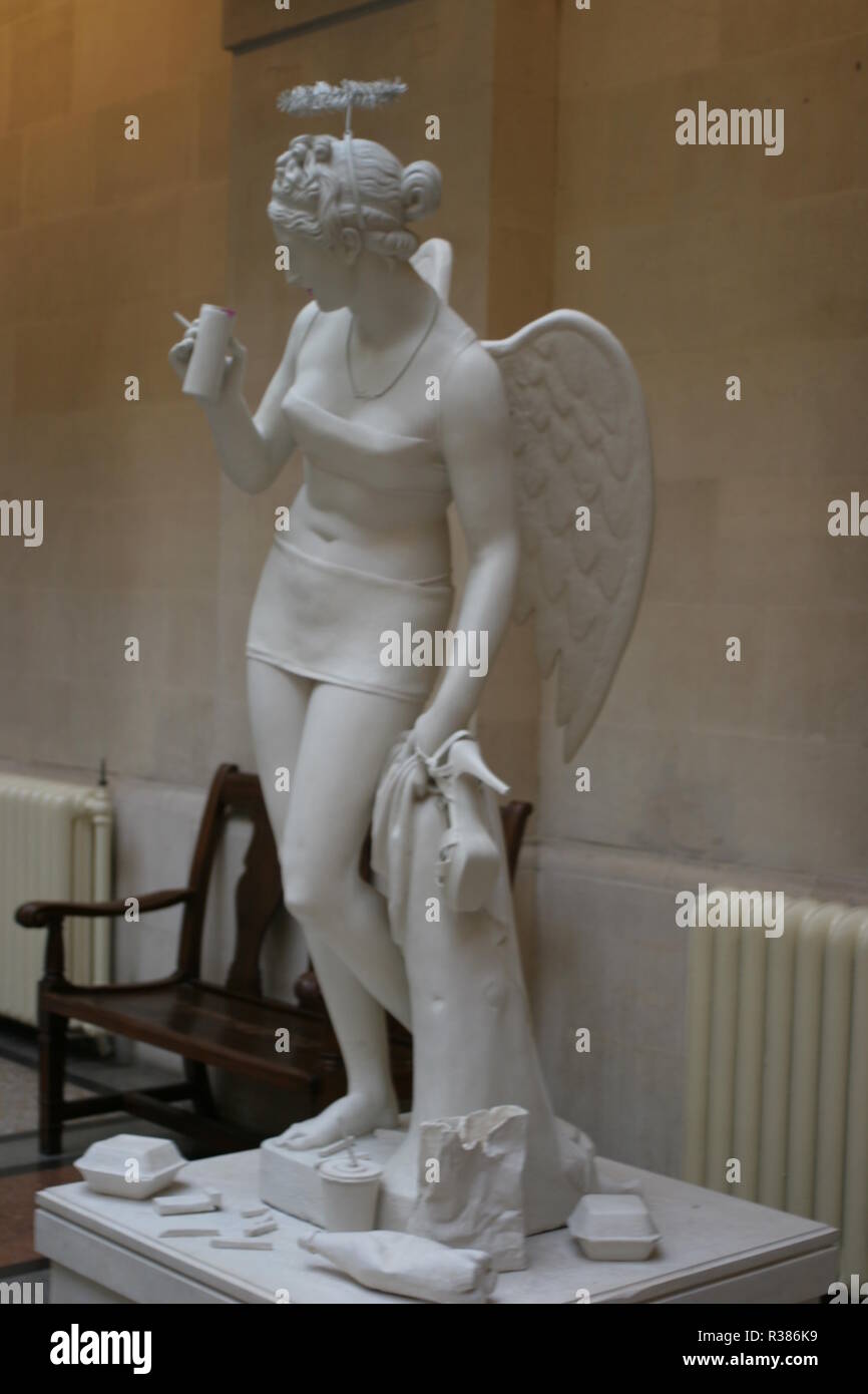 Banksy exhibit at Bristol Art Museum in 2009. Banks sculptures, installation, paintings, and graffiti. Stock Photo