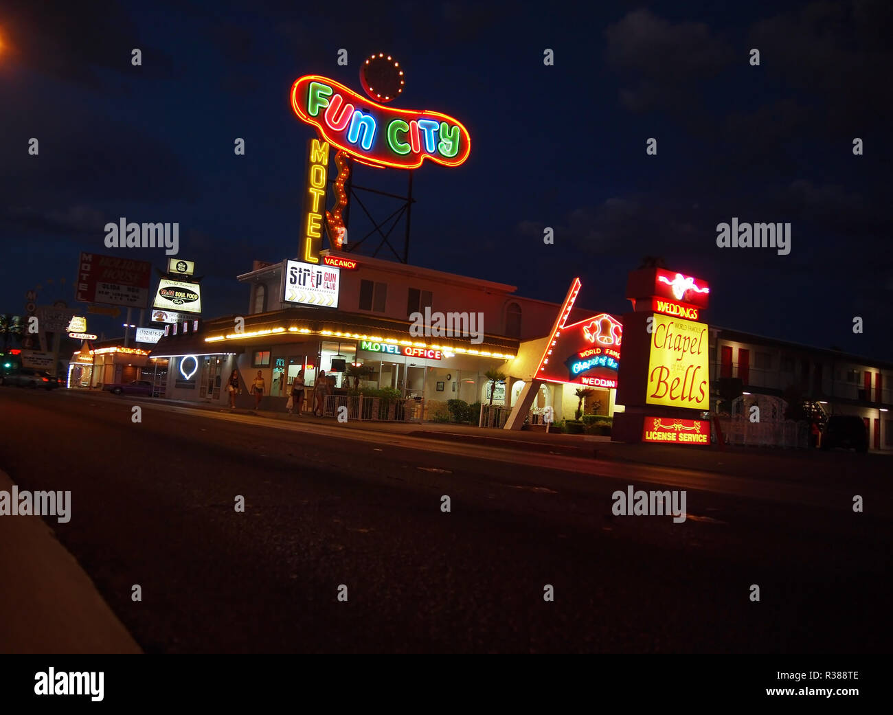 LAS VEGAS, NEVADA - JULY 20, 2018: Fun City Motel, formerly the Glenn Vegas Motel, on Las Vegas Boulevard appeared in the film Vegas Vacation, among o Stock Photo