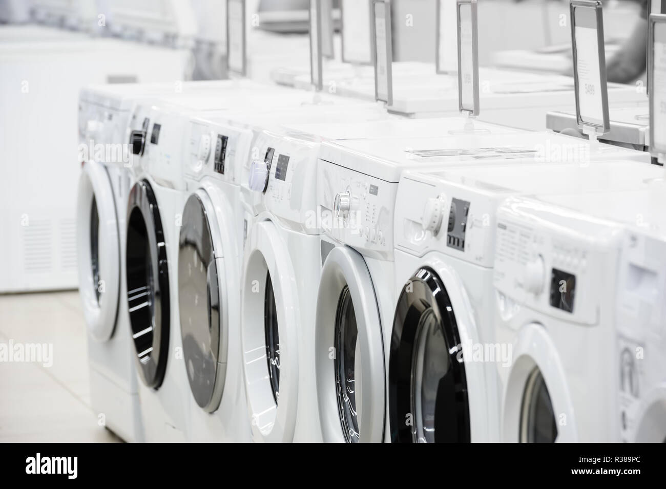 washing mashines in appliance store Stock Photo