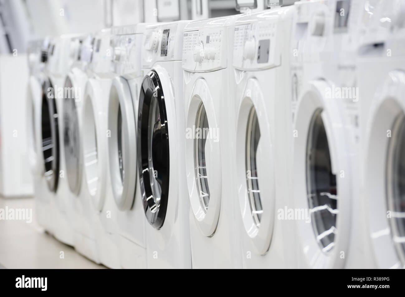 washing mashines in appliance store Stock Photo