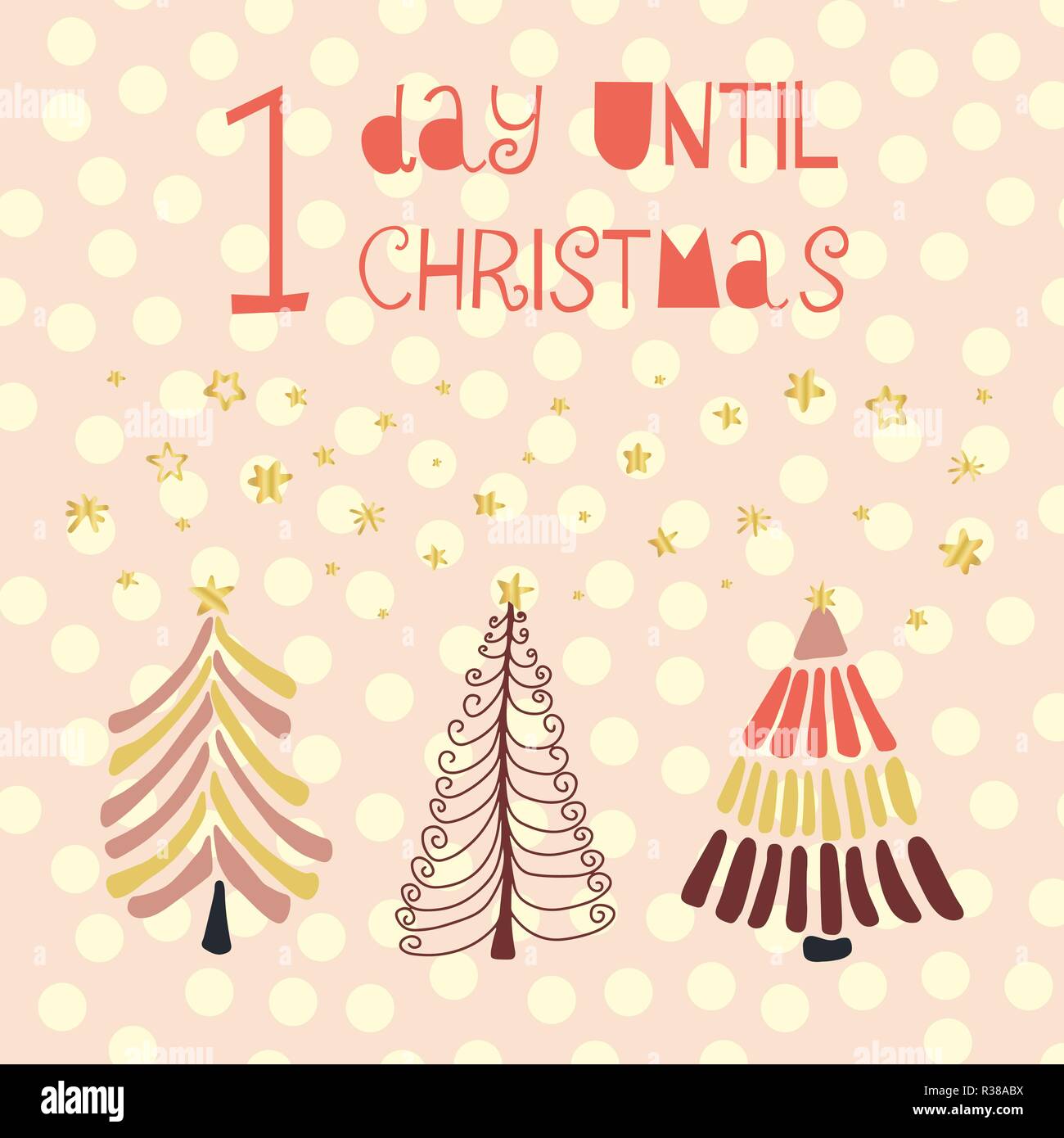 1 Day until Christmas vector illustration. Christmas countdown one day. Vintage style. Hand