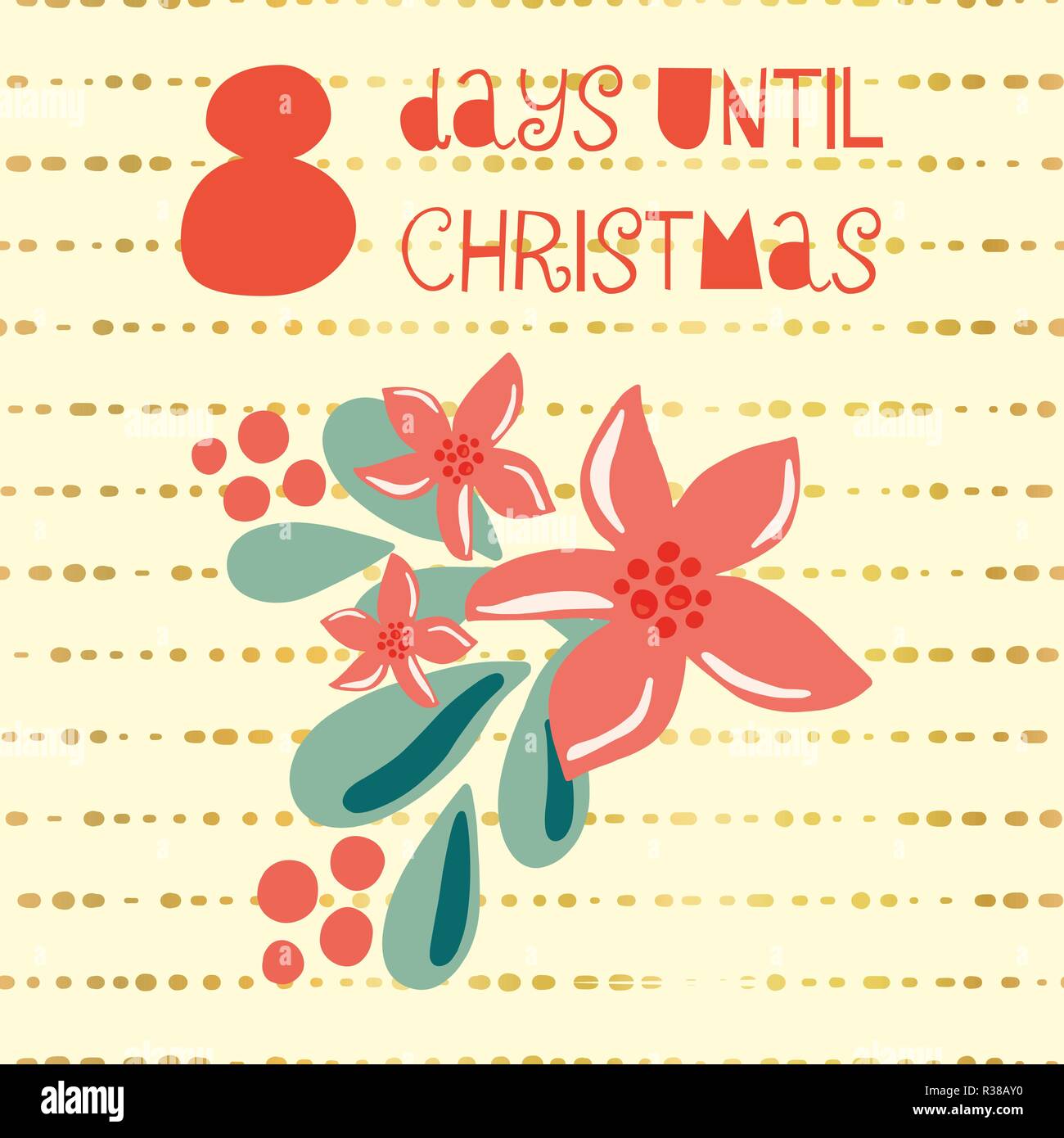 8 Days until Christmas vector illustration. Christmas countdown