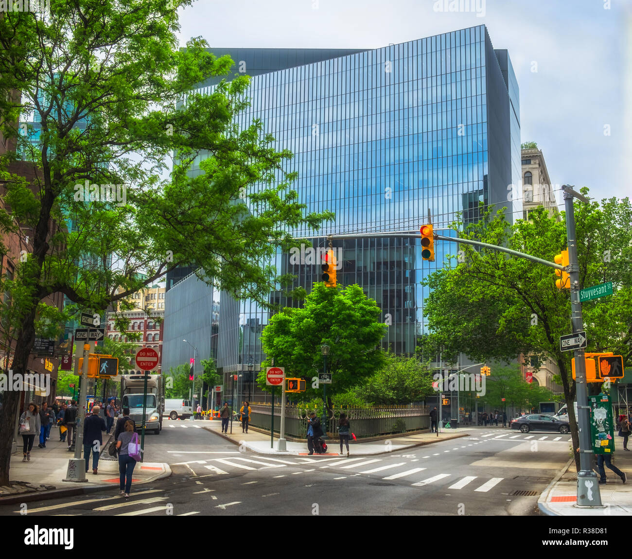 New York City, USA, May 2018, International Insurance Society building in Astor Place view from Stuyvesant street, East Village Stock Photo