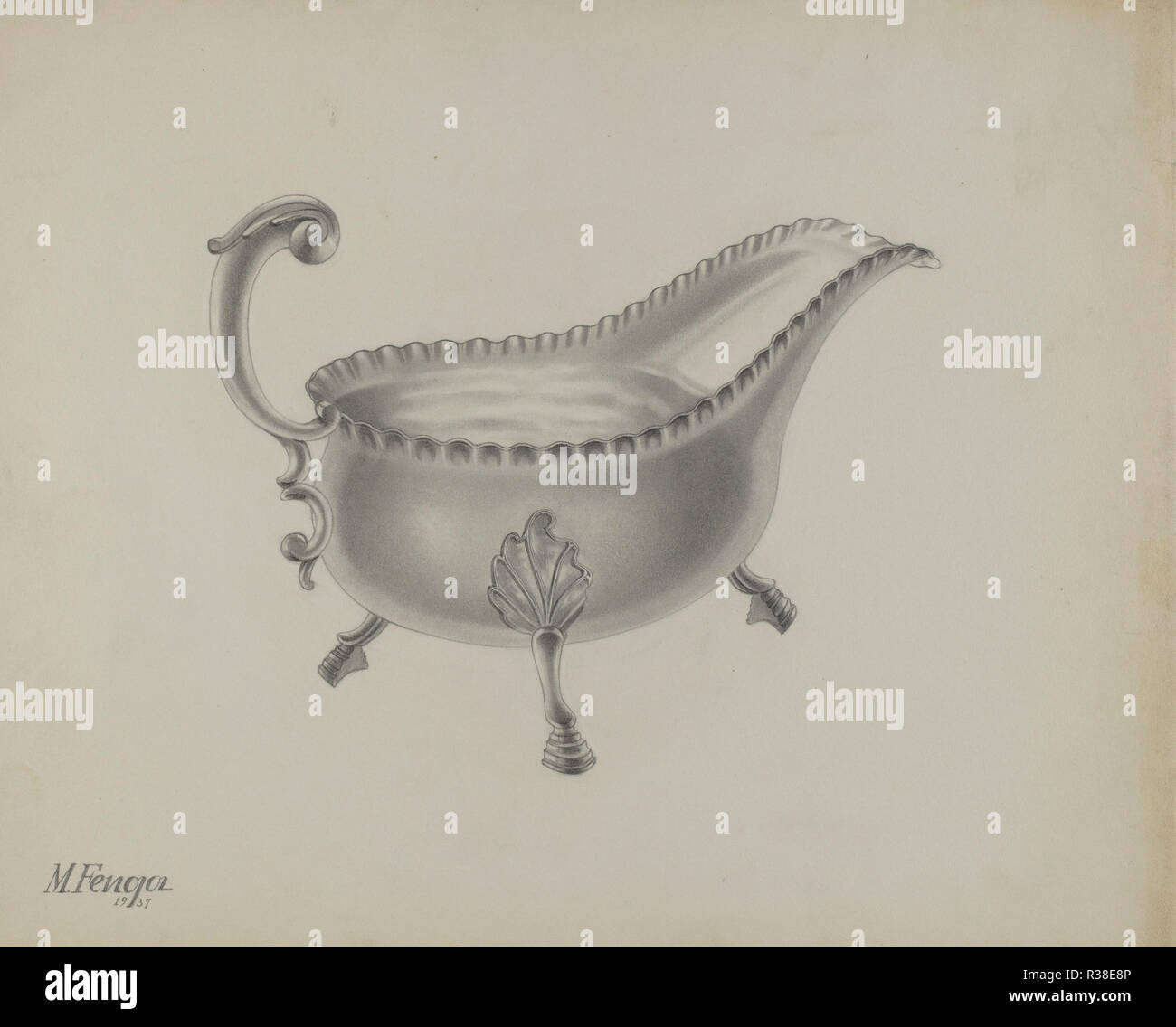 Silver Sauce Boat. Dated: 1937. Dimensions: overall: 22.7 x 28.9 cm (8 15/16 x 11 3/8 in.)  Original IAD Object: 5' high; 8 5/8' long; 3 7/8' wide. Medium: graphite on paperboard. Museum: National Gallery of Art, Washington DC. Author: Michael Fenga. Stock Photo