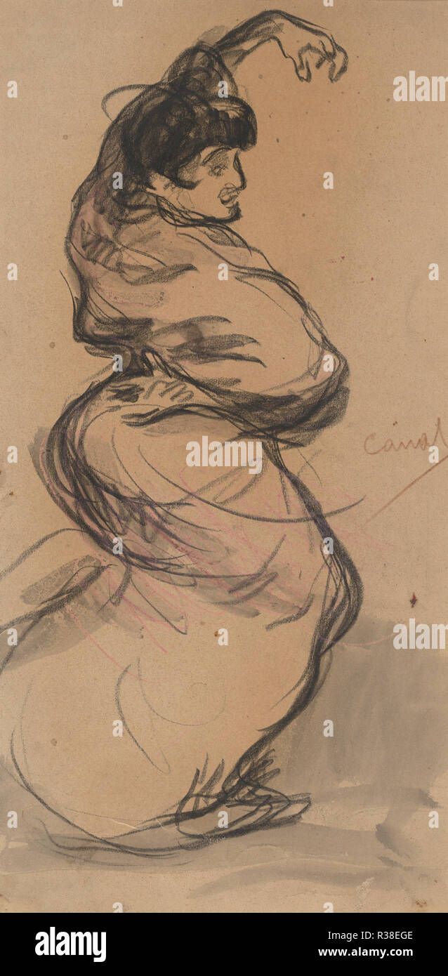 Charcoal with gray wash and pastel on wove paper hires stock