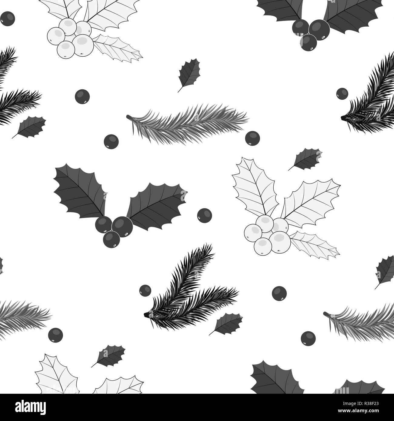 Seamless holly berries pattern vector Black and White Stock Photos ...