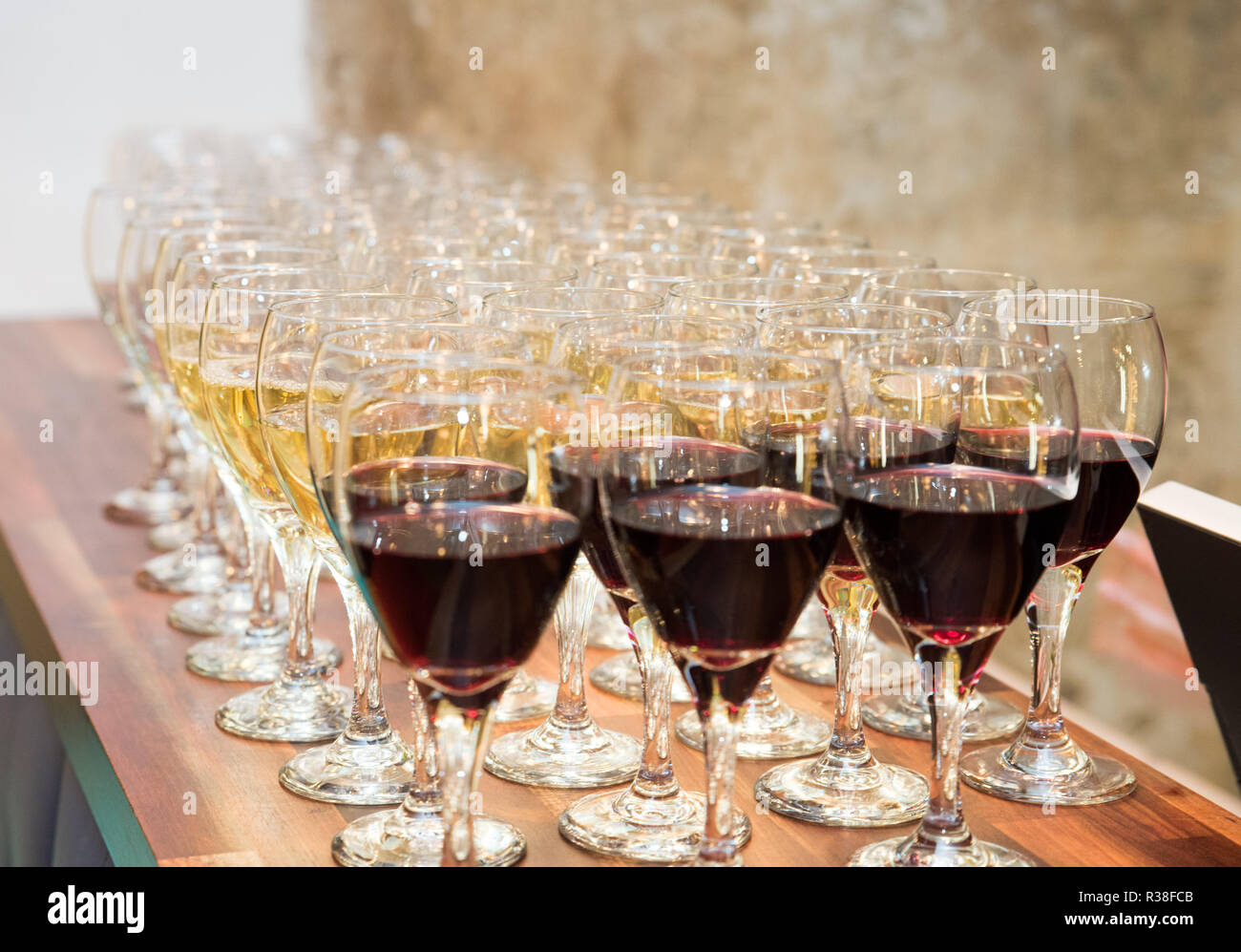 Glasses of Red Wine and Champagne Stock Photo