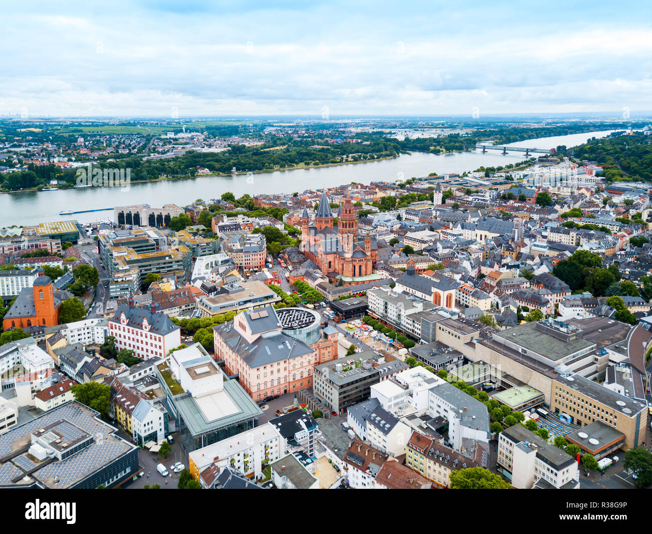 Mainz Cathedral aerial panoramic view, located at the market square of