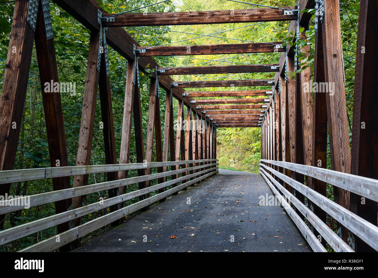 wooden bridge for bike path Stock Photo