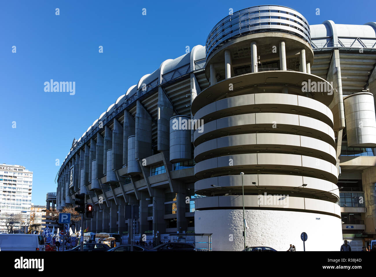 MADRID, SPAIN - JANUARY 21, 2018:  Outside view of Santiago Bernabeu Stadium in City of Madrid, Spain Stock Photo